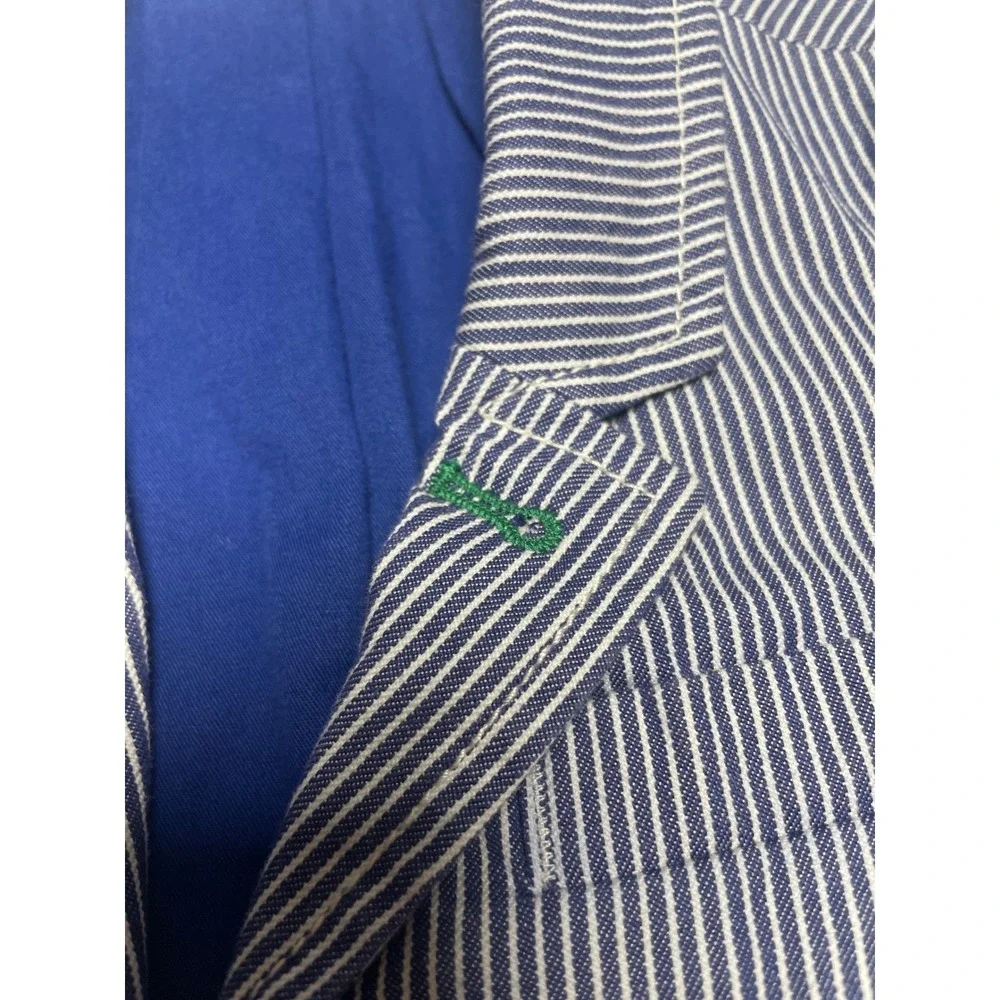 Mini Boden Navy Stripe Stretch Cotton Blazer Toddler 3/4